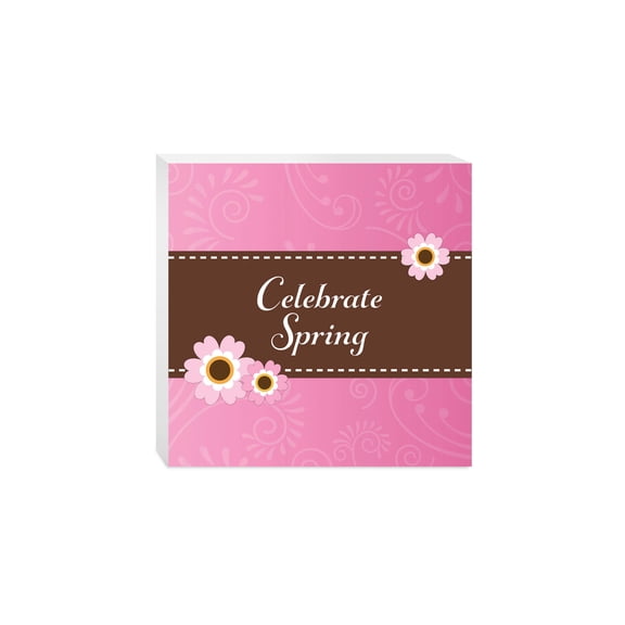 Celebrate Spring Pink Paisley Floral 10 x 10 Wood Tabletop Sign Plaque
