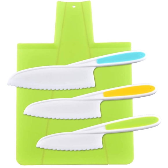 Ensemble Couteau et Planche à Découper 3 Pcs - Parfait pour Pain, Salade et Gâteaux - Poignées en Plastique Sûres Ensemble Chef Sûr pour Enfants
