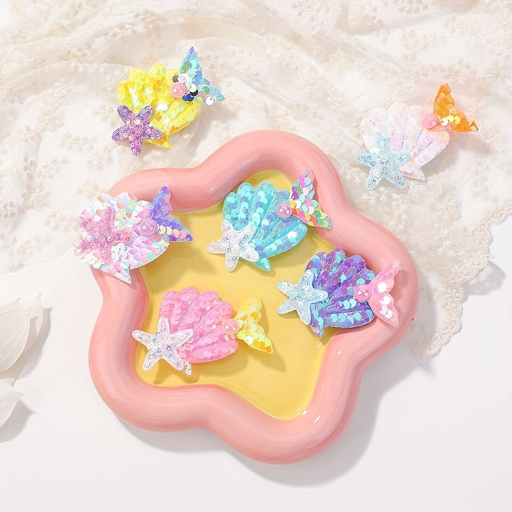 Sparkling tails and shell hair clips - colorful sequin handmade accessories, pearl decoration, party essentials