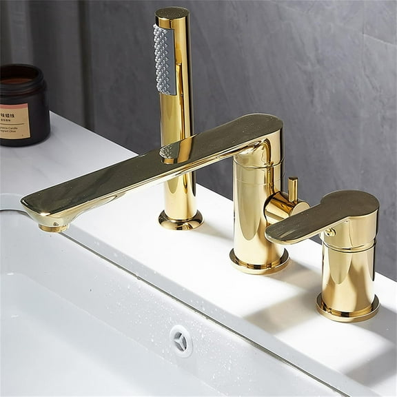 Waterfall Bathtub Faucet Roman Tub Filler, Contemporary Bathroom Widespread Long Spout Faucet with Handheld Shower, Single Handle 3 Hole Deck Mount