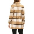 thumbnail image 4 of INSPIRE CHIC Women's Notched Lapel Long Sleeves Double Breasted Plaids Overcoat XS Khaki, 4 of 8