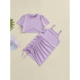 thumbnail image 3 of Aojekbee Baby Girls Two Piece Outfits Solid Color Short Sleeve T-Shirt and Drawstring Ruched Sleeveless Dress Set Summer Clothes, 3 of 10