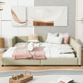 thumbnail image 3 of Harper & Bright Designs Wooden Mother Bed Frame Queen and Twin XL Size Daybed, PU Leather Upholstered Grounded Platform Bed, Beige, 3 of 15