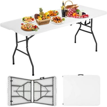 Folding Table 6 FT Plastic Foldable Table with Portable Carrying Handle for Party Picnic Camping BBQ Dining Kitchen, White