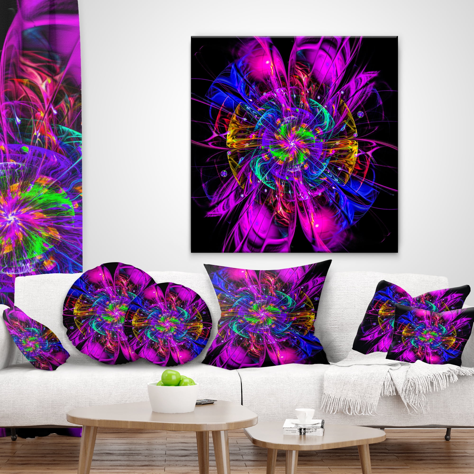 Designart Ideal Fractal Flower Digital Art in Purple - Floral Throw Pillow - 16x16