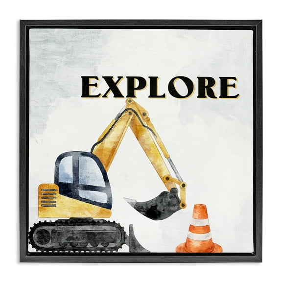 Stupell Industries Explore Construction Vehicle Transportation Painting Black Floater Framed Canvas Art Print Wall Art, 18 x 18