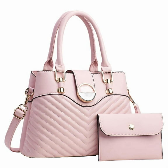 Women's Fashion Handbag and Purse 2PCS Large Capabilities Zipper Compartment Satchel Tote Work Office Shoulder Bags