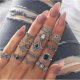 thumbnail image 2 of 15/PCS Set Retro Silver Open Rings Geometric Black Gemstone Set Rings For Girls, 2 of 5