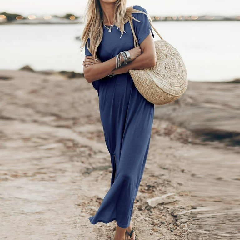 Navy blue t shirt maxi dress hot sale