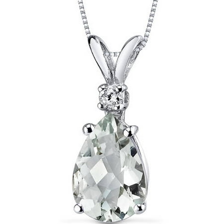 Oravo 1.50 Carat T.G.W. Pear-Cut Green Amethyst and Diamond Accent 14kt White Gold Pendant, 18