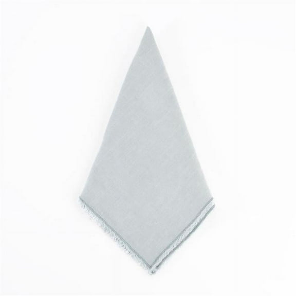 SARO  20 in. Square Fringed Design Linen Napkins - Blue & Grey  Set of 4