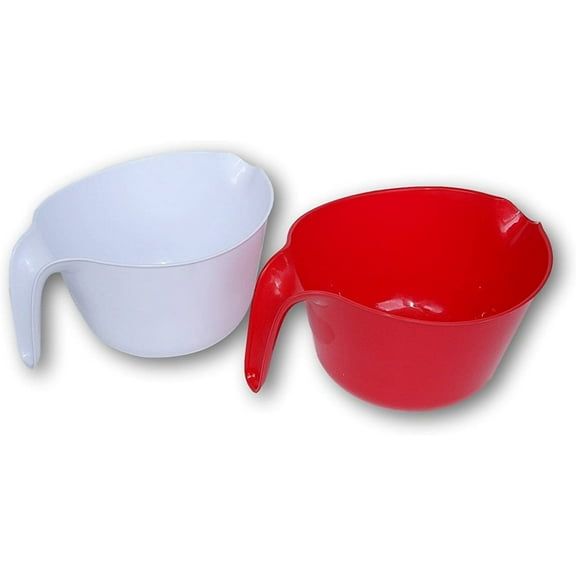 Lightweight Plastic Pourable Mixing Bowls - Set of 2 - Red and White