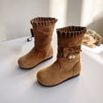 thumbnail image 2 of YUANxueke Girls Ruffle Trim Mid Calf Boots Fashion Faux Suede Sweet Bowknot Pearl Decor Warm Fall Winter Shoes, 2 of 7