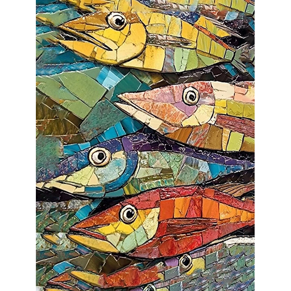 Colorful Mosaic Fish Wall Art Canvas Print,Suitable for Living Room, Bedroom, Office, Kitchen, and Bathroom Decoration.