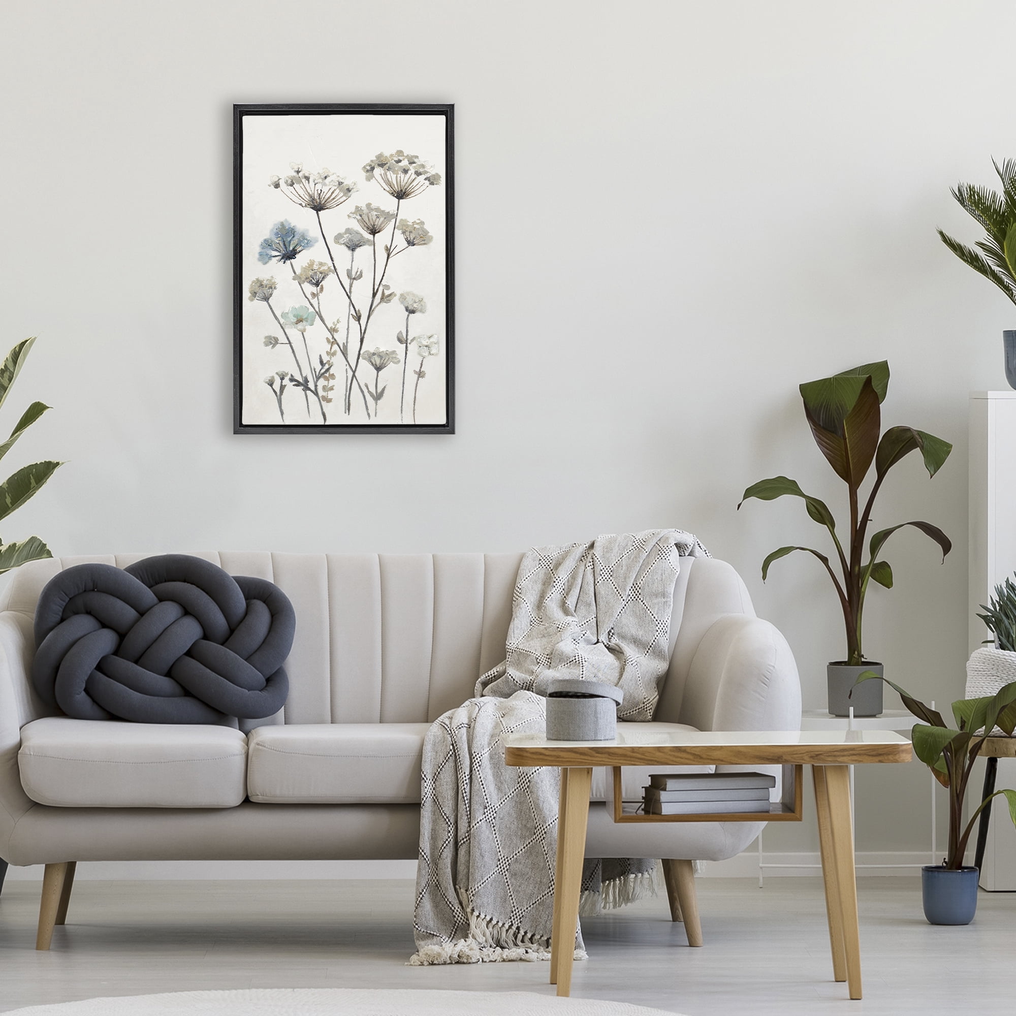 Stupell Industries Neutral Jardin Azul Black Framed Floater Canvas Wall Art, design by Patricia Pinto