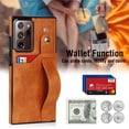thumbnail image 3 of Dteck for Samsung Galaxy Note 20 Ultra Slim Case, Shockproof Premium PU Leather Soft TPU Business Cover with Wrist Strap Kickstand Flip Stand Protection Case, khaki, 3 of 7