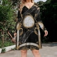 thumbnail image 2 of Luxury Marble Print Long Sleeve Dresses For Women Vintage Elegant Party Dress Oversized V-neck Dress S-8XL, 2 of 7
