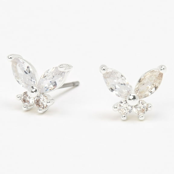 Claire's Silver Cubic Zirconia Butterfly Stud Earrings Female Tween