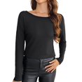 thumbnail image 3 of yunLCZ Women's Button Down Shirts Women's Spring Solid Color Splicing Butterfly Lace Sexy Hollow Back Ribbed Long Sleeve T Shirt Spring Summer Outfits 2604, 3 of 4