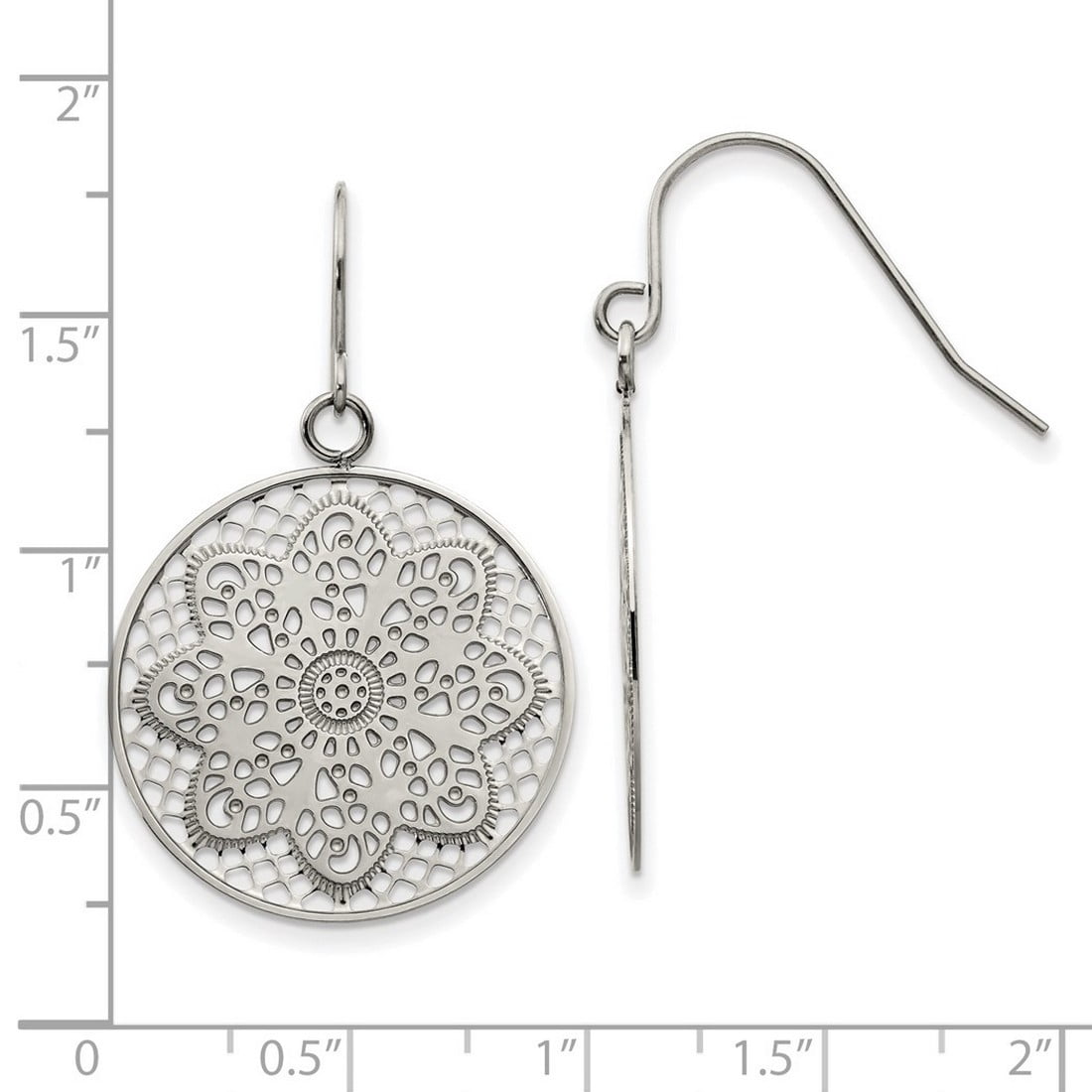 Stainless Steel Polished Cut-out Flower Shepherd Hook Earrings 28.8x25mm Wide Stud Earring for Women