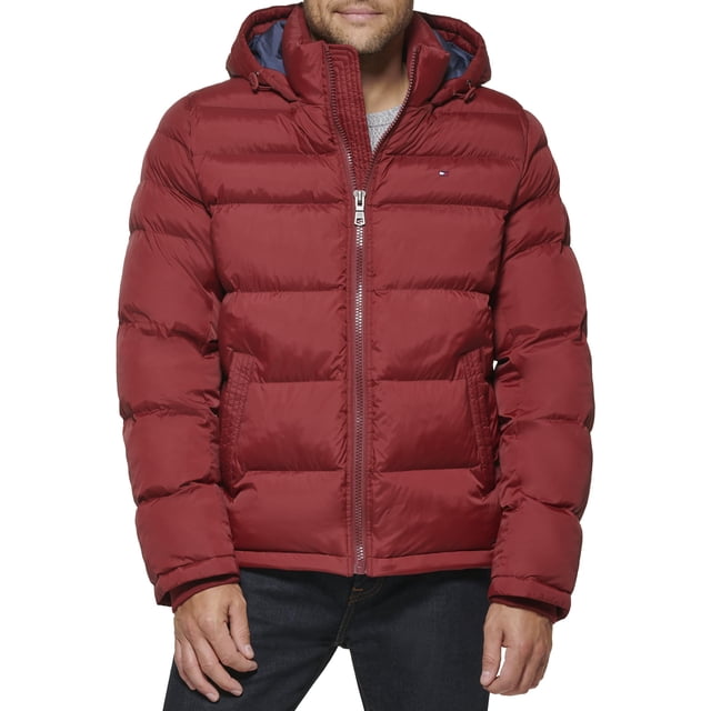 Chaqueta Tommy Hilfiger con capucha acolchada para hombre, color rojo mate, talla M