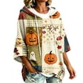 thumbnail image 2 of IYYVV 3/4 Sleeve Halloween Hoodies For Women Drawstring Ghost Pumpkin Batwing Sleeve Wearable Blanket Spooky Season Fall Sweatshirts Khaki 3XL, 2 of 5