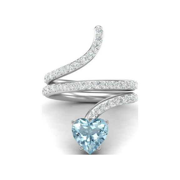 Mooneye 7mm Heart Shape Natural Blue Topaz 925 Sterling Silver Women Wrap Wedding Rings