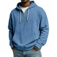 thumbnail image 3 of Men's 1/4 Zip Hooded Sweatshirt for Casual Wear, Winter Lounge, and Christmas Relaxation,Light Blue,M, 3 of 6