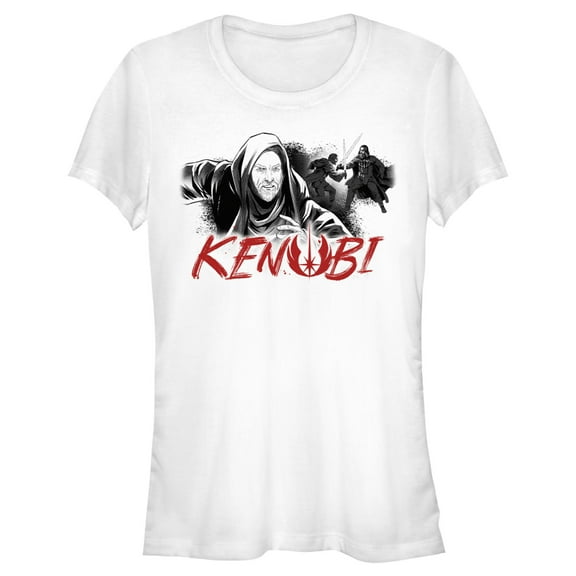 Junior's Star Wars: Obi-Wan Kenobi Darth Vader vs Kenobi Grayscale Cartoon Graphic Tee White Large