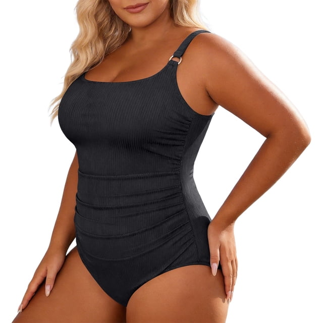 PMVFHDE One Piece Swimsuit Women Ribbed Casual Pleated Plus Size Monokini With Bathing Suit Design For Beach Pool