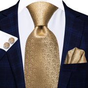 Hi-Tie Gold Silk Ties for Men with Pocket Square and Cufflinks Set Formal Business