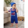 thumbnail image 5 of Cenuakty Baby Boy 4th of July Outfit Patriotic Short Sleeve Striped Romper with Letters Popsicle Embroidery Overalls and Hat, 5 of 9