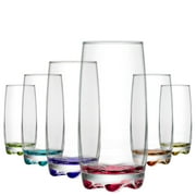 LAV Water Glasses Set of 6 - Highball Drinking Glasses with Colored Bottoms 13.25 oz