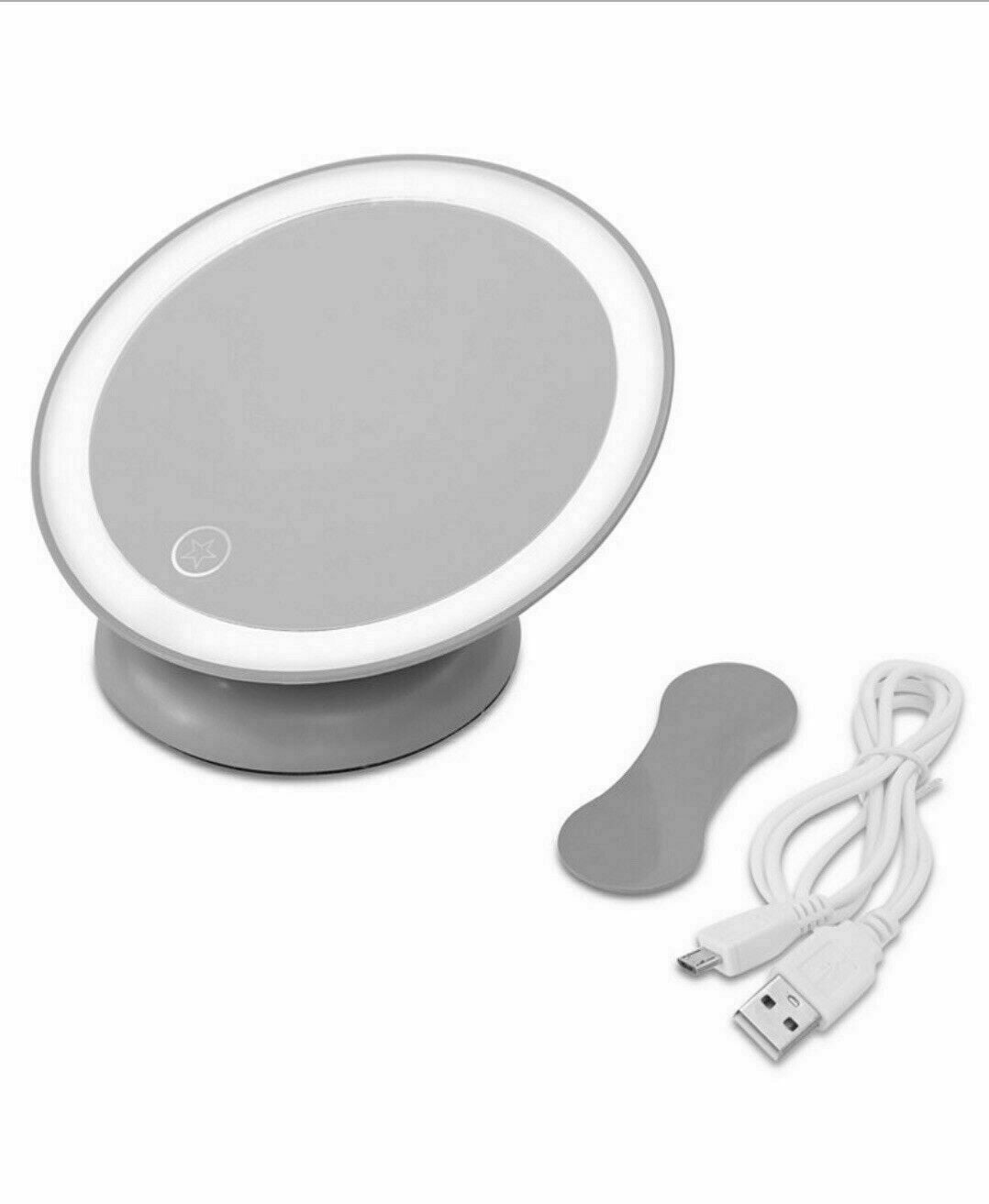 Macy’s 6" Base Rechargeable Round Lightup Mirror Grey NEW