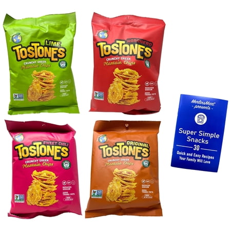 Prime Planet Tostones Crunchy Green Plantain Chips 4 Flavor Variety - (1) Each: Habanero Lime Original Sweet Chili (3.53 Ounces)+ MerlinsMart Zine