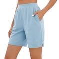 thumbnail image 2 of Miluxas Women's Summer Athletic Shorts Pull on High Waisted Yoga Shorts with Pockets Soft Stretch Workout Running Shorts Work Casual Bermuda Shorts Light Blue, 2 of 9