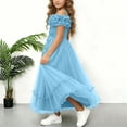 thumbnail image 5 of SGFCWSX Girls Formal Dress Off Shoulder Ruffle Tulle Ball Gown Lace Appliques Floor Length Wedding Flower Girl Birthday Dresses Sky Blue Size 9-10 Years, 5 of 7