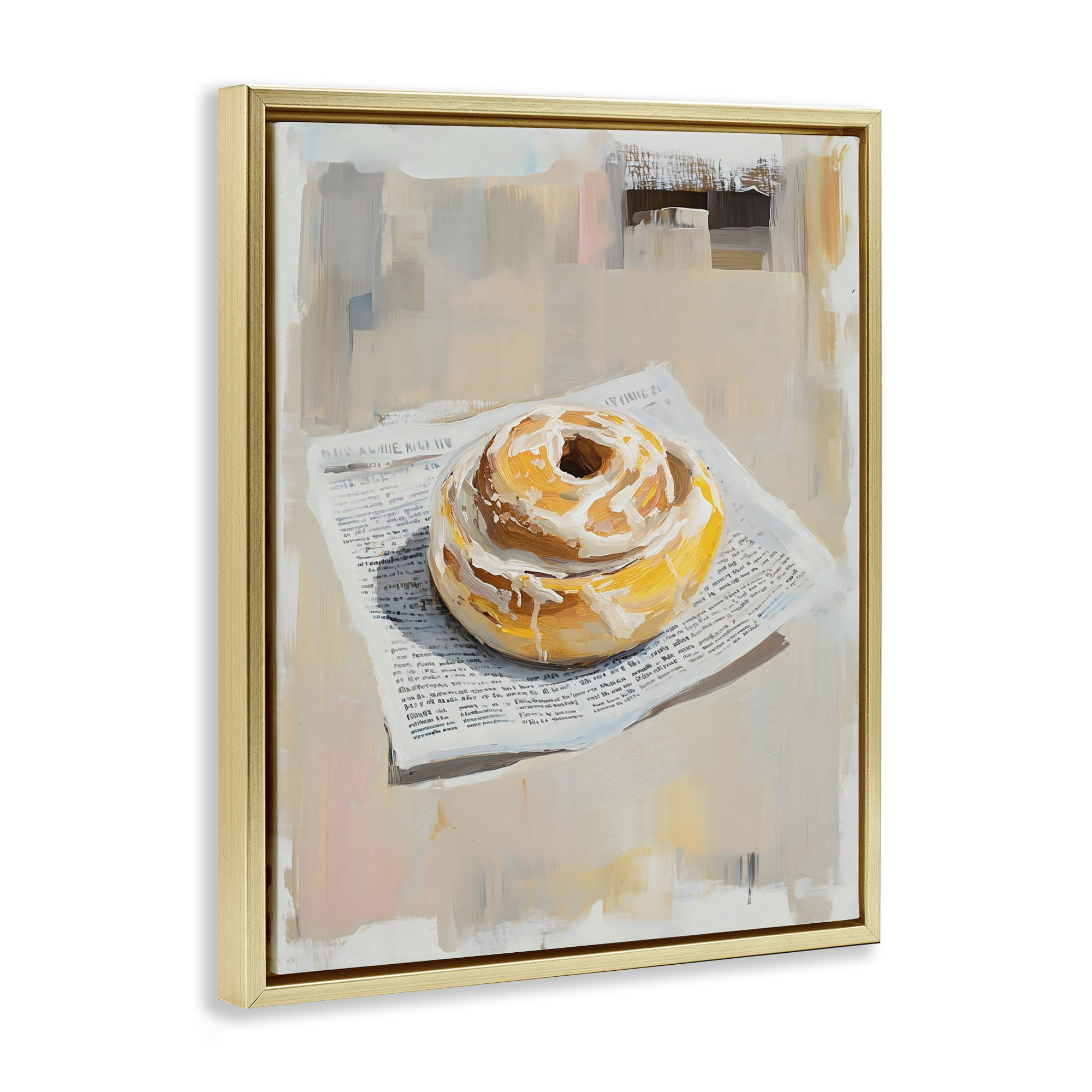 Stupell Industries Cinnamon Roll & Morning Paper Gold Framed Floater Canvas Wall Art, design by The Prints Vibe