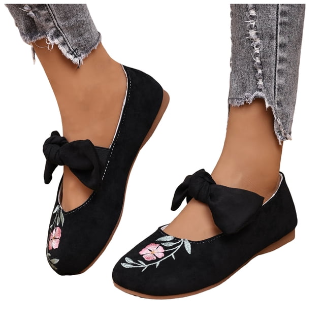 DAFEI Chaussures Plates Chinoises Brodées avec Nœud, Grande Pointure, Chaussures pour Femmes, Chaussures Plates, Chaussures Simples à Bouche Peu Profonde pour Femmes