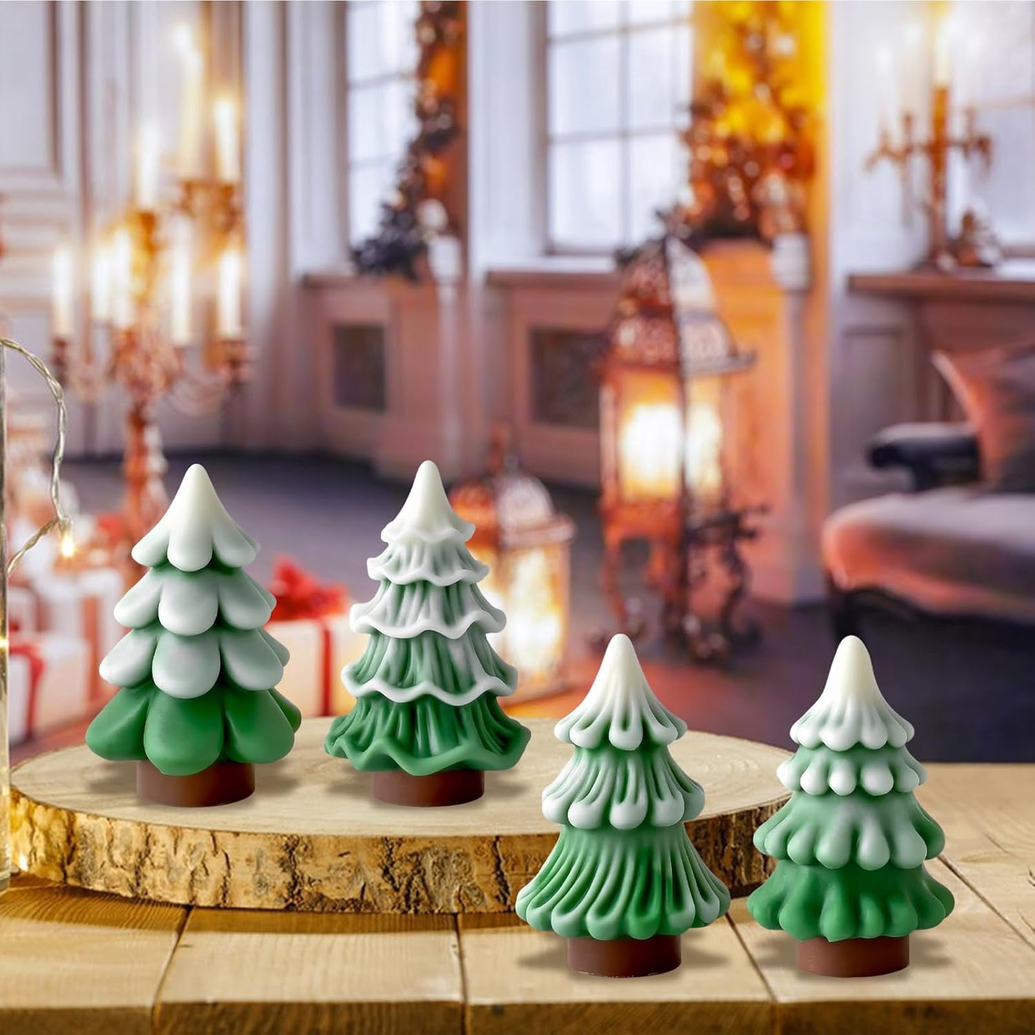 3D Christmas Tree Silicone Mold, Tree Shaped Candle Molds for Candle Making, Epoxy Resin Castinf Mould for DIY Wax Soap Art Craft Christmas Decoration (4pcs)