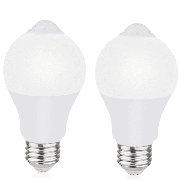 2 Pack Motion Sensor LED Light Bulbs, 9W A19 60W Equivalent Dusk to Dawn Motion Activated Security Bulb, E26/E27 6500K Daylight White for Indoor Outdoor