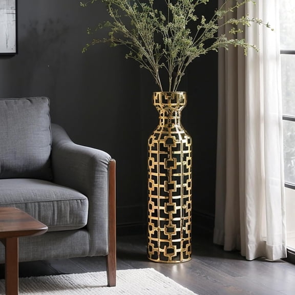 Black with Golden Vase for  Decoration, 24.4 inch Tall Floor Vases for Home Decor, Ceramic vases for décor, Suitable for Living Room Decor, Bathroom Decor and Office Décor