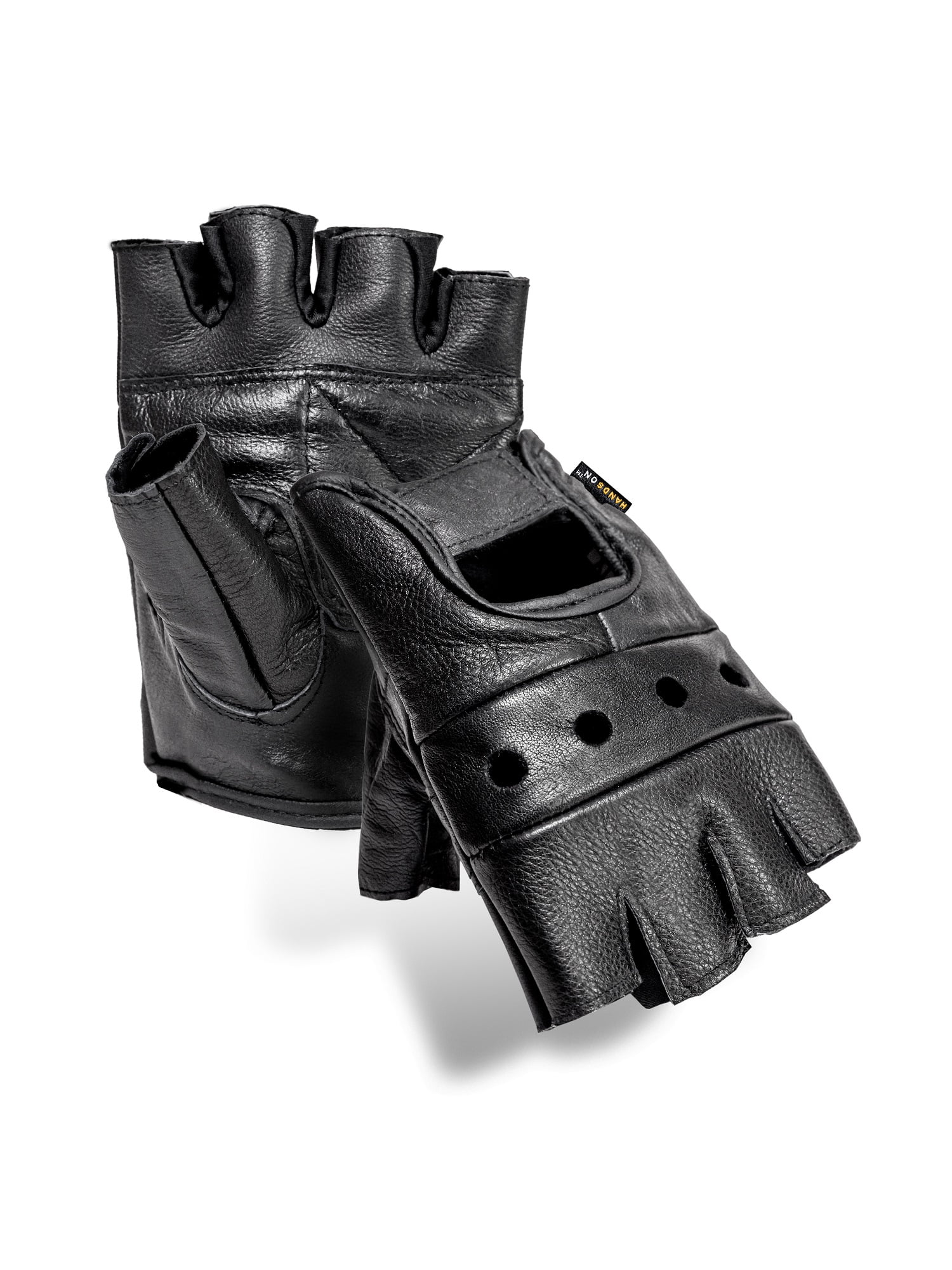 FL2250-M, Top Grain Leather Half Finger Gloves, Padded Palm, Hook & Loop Closure