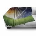 thumbnail image 3 of Nature Soft Flannel Fleece Throw Blanket, Nature Landscape with Fresh Grass Field and Thunder Environmental Theme, Cozy Plush for Indoor and Outdoor Use, 50" x 60", Green Orange Blue, by Ambesonne, 3 of 6