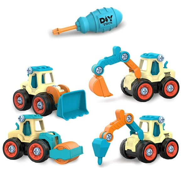 yingyy Jouets de Démontage 4 en 1 pour Enfants Bricolage Véhicules de Construction Jouets Éducatifs Jouets de Construction Ensemble d'Ingénierie Bleu
