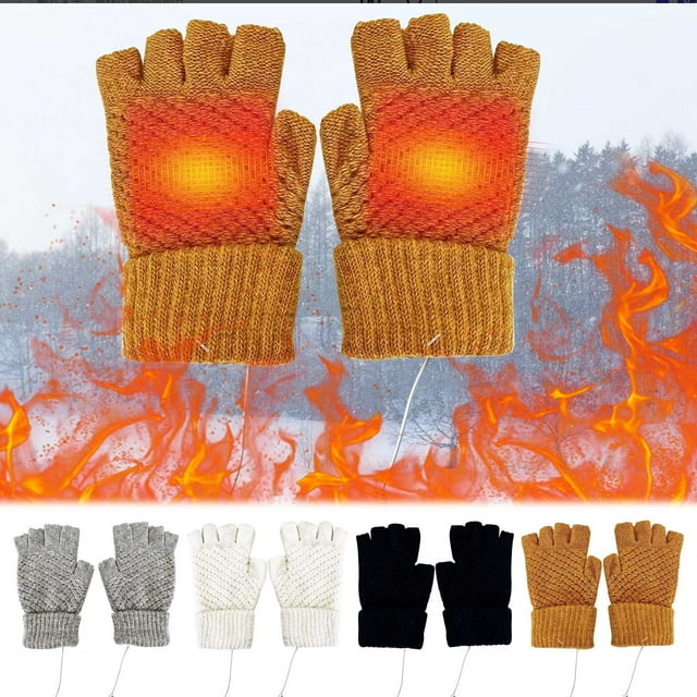 MTBLYS Usb Heating Knitted Gloves Winter Warm Hand Protection Fingerless Touchscreen Design Half Finger Unisex 5V Usb Powered Workout Cycling Camping Use