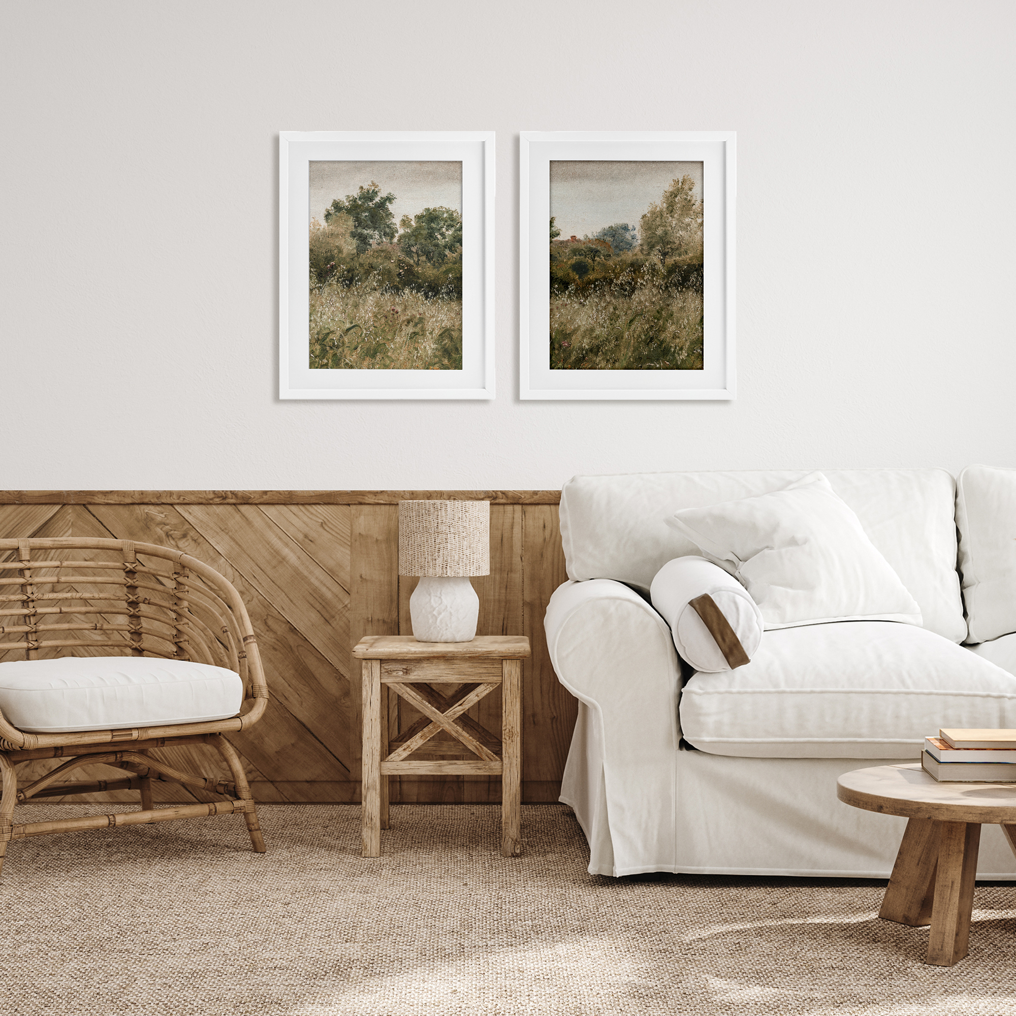 Rural Foliage Thicket 2 Piece White Framed Print Under Glass Set, design by Lettered and Lined