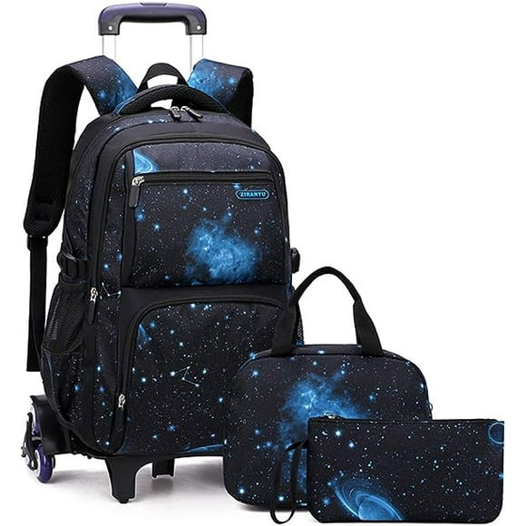 Boys Rolling Backpacks Kids'Luggage Wheeled Backpack for School Boys Trolley Bags Space-Galaxy Roller Bookbag