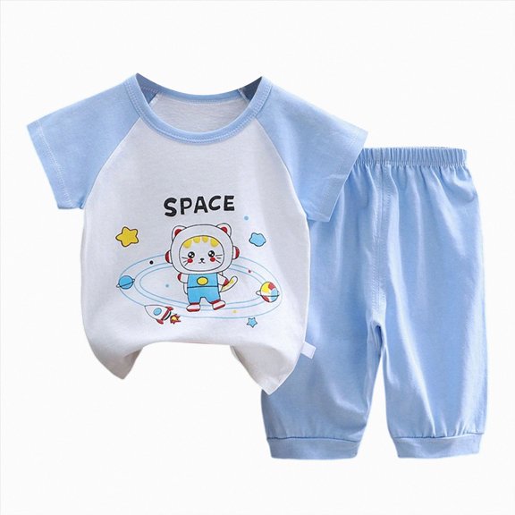 Splozh Pajamas for Toddler Boys 1-10 Years Cute Printed Summer Cotton Short Sleeved Set for Boys Baby Summer Set,Light Blue,7-8 Years
