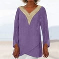 thumbnail image 2 of IROINNID Deals Women's Long Sleeve V-Neck Shirts Cotton Shirts for Women Comfy Length Sleeve V-Neck Solid Color Irregular Blouse Tops T-Shirt,Purple, 2 of 5